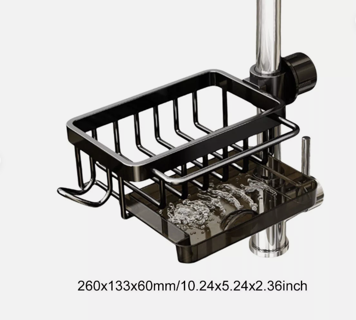 Kitchen Sink Aluminum Hanging Drain Rack With Hook(Black)