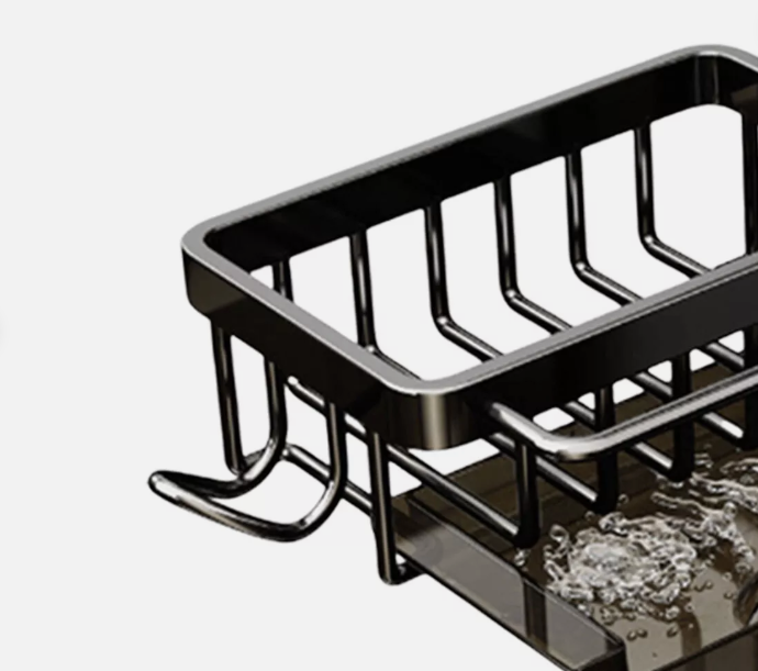 Kitchen Sink Aluminum Hanging Drain Rack With Hook(Black)