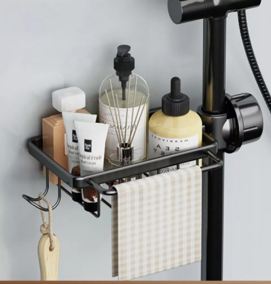 Kitchen Sink Aluminum Hanging Drain Rack With Hook(Black)