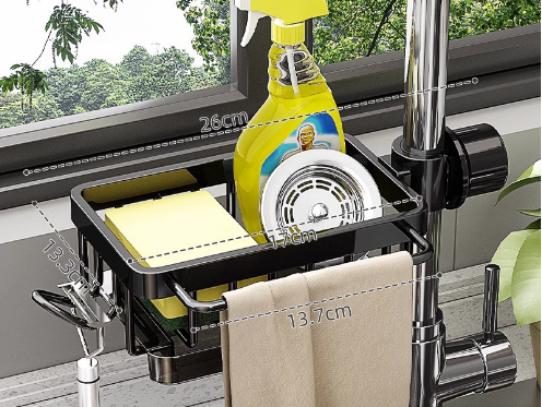 Kitchen Sink Aluminum Hanging Drain Rack With Hook(Black)