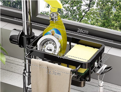 Kitchen Sink Aluminum Hanging Drain Rack With Hook(Black)