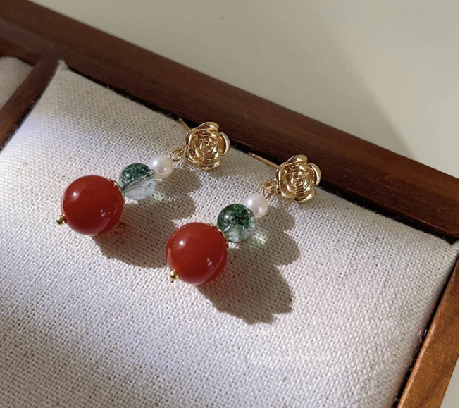 Red agate earrings