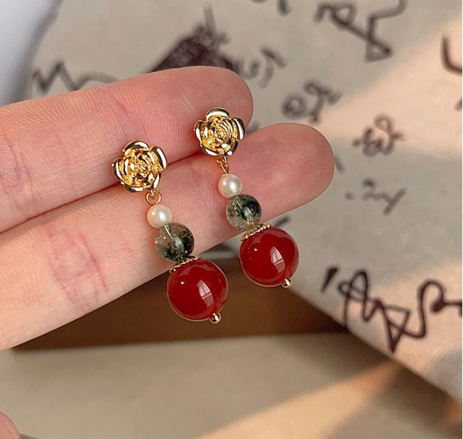 Red agate earrings