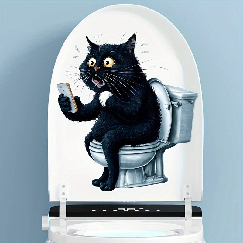 Funny Cat & Phone Play Bathroom Decal - Self-Adhesive